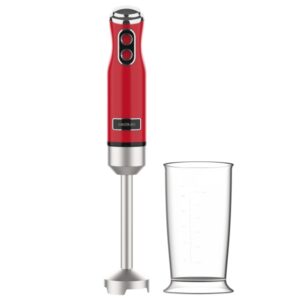 cecotec power retrored 1200max batidora de mano 1200w vaso de 0.5l campana antisalpicadura 4 hojas recubiertas de titanio velocidad ajustable color rojo