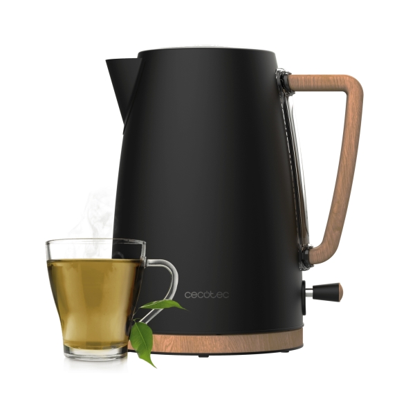 cecotec thermosense 200 woody hervidor de agua 2200w capacidad de 1.7l acero inoxidable filtro antical base 360º ventana de visualizacion color negro