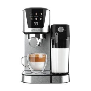 cecotec power espresso 20 cream cafetera semiautomatica 1350w 20bar tanque de leche 0.7l deposito de 1l calienta tazas thermoblock pantalla tactil color acero y negro