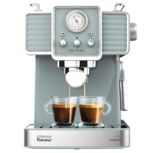 cecotec power espresso 20 tradizionale cafetera espresso 1350w 20bar manometro vaporizador orientable capacidad 1.5l estilo vintage acero inoxidable color menta