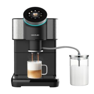 cecotec cremmaet spin cafetera superautomatica 1450w molinillo ceramico 19bar deposito 1.5l pantalla tactil tanque de leche 0.6l thermoblock color titanio y negro