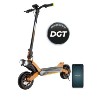 cecotec bongo v70 connected patinete electrico 1500w autonomia 70km bateria 48v y 15ah doble suspension app disco de frenado e abs homologado dgt ruedas de 10" color gris y naranja