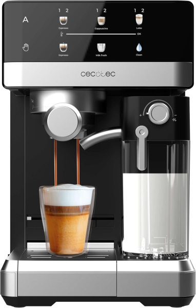 cecotec power espresso 20 touch & cream cafetera espresso capacidad 1.8l presion 20bar deposito de leche 500ml pantalla tactil con recetario color negro