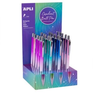 apli gradient expositor con 20 boligrafos metalicos retractiles punta de 1mm tinta color azul colores gradient surtidos