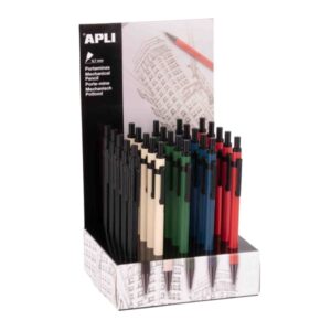 apli expositor con 25 portaminas 0.7mm forma hexagonal cuerpo de metal colores surtidos