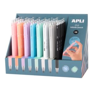 apli infinite pencil expositor con 40 lapices infinitos retractiles hb colores surtidos
