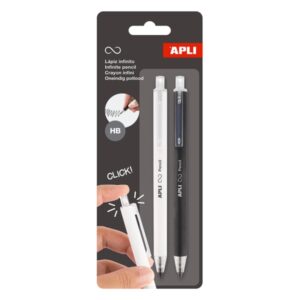 apli infinite pencil pack con 2 lapices infinitos retractiles hb colores blanco y negro