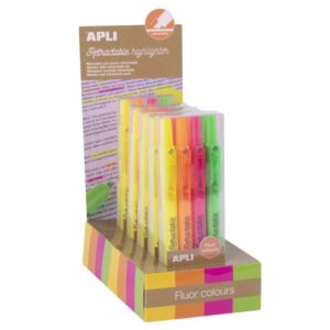apli highlighter retractil expositor con 5 packs de 4 subrayadores retractiles punta biselada 4mm colores fluor surtidos