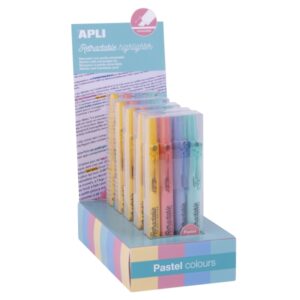 apli highlighter retractil expositor con 5 packs de 4 subrayadores retractiles punta biselada 4mm colores pastel surtidos