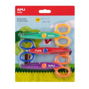 apli kids pack con 3 tijeras escolares creativas 13.5cm 3 cortes distintos: curva, dentada y zig zag colores surtidos