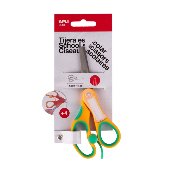 apli kids tijera escolar 13 cm punta redondeada ergonomica espacio para el nombre uso ambidiestro color amarillo