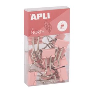 apli up north pack con 15 pinzas de metal 19mm color rosa