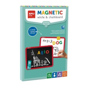 apli pizarra magnetica doble cara una cara para tiza y otra para rotuladores incluye rotulador, caja de tizas y borrador tamaño 340x220x20mm