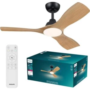 philips olas fan ceiling ventilador de techo con luz led hasta 6500k aspas fijas 30w ventilador + 24w luz mando a distancia color negro/madera
