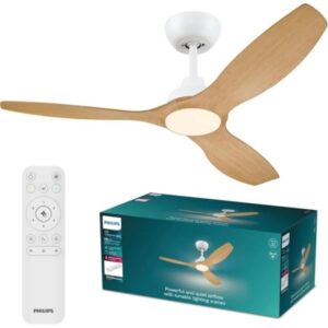 philips olas fan ceiling ventilador de techo con luz led hasta 6500k aspas fijas 35w ventilador + 24w luz mando a distancia color blanco/madera