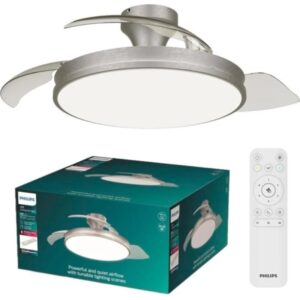 philips atlas dc fan ceiling ventilador de techo con luz led hasta 6500k aspas retractiles 35w ventilador + 28w luz mando a distancia color niquel