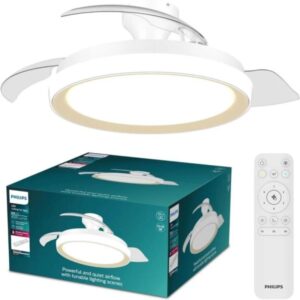 philips bliss dc fan ceiling ventilador de techo con luz led hasta 6500k aspas retractiles 35w ventilador + 28w luz mando a distancia color blanco/dorado