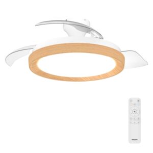 philips bliss dc fan ceiling ventilador de techo con luz led hasta 6500k aspas retractiles 35w ventilador + 28w luz mando a distancia color blanco/madera