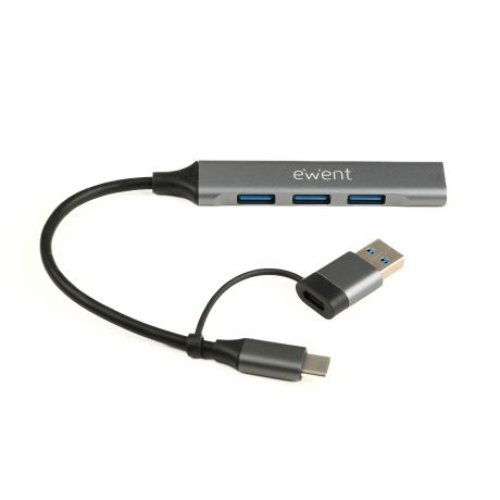 ewent ew1154 hub 4 puertos 4x usb a 3.2 gen1 hasta 5gbps color gris