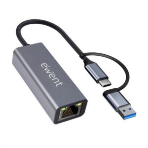 ewent adaptador de red usb c + usb a a ethernet gigabit 10/100/1000 mbps 15 cm color gris
