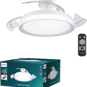 philips bliss dc fan ceiling ventilador de techo con luz led hasta 6500k aspas retractiles 35w ventilador + 28w luz sparkle mando a distancia color blanco