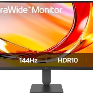 lg ultrawide monitor 34" curvo 1800r va qhd 144hz hdr10 amd freesync premium respuesta 5ms 21:9 ajustable en altura, inclinable hdmi, displayport, usb c vesa 100x100 color negro