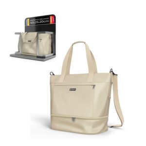 numada weekender w40 bolsa de viaje expandible capacidad hasta 35l poliester impermeable zapatero bolsillo para portatil hasta 15" cinta trasera bandolera ajustable asas color beige