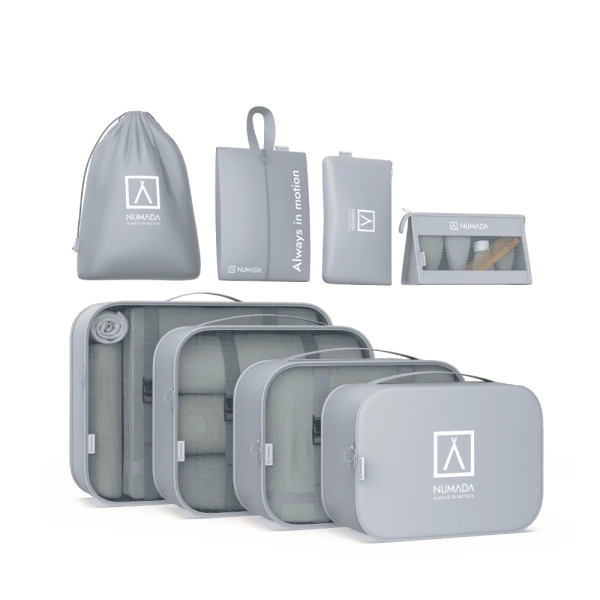 numada midweek a80 pack de 8 organizadores de maleta poliester impermeable malla semitransparente cremallera con doble tirador color gris claro