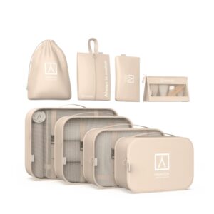 numada midweek a80 pack de 8 organizadores de maleta poliester impermeable malla semitransparente cremallera con doble tirador color beige