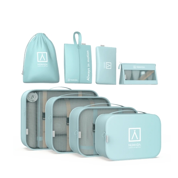 numada midweek a80 pack de 8 organizadores de maleta poliester impermeable malla semitransparente cremallera con doble tirador color azul