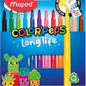 maped color`peps longlife pack de 12 rotuladores con punta media bloqueada 3.7mm tinta lavable colores surtidos