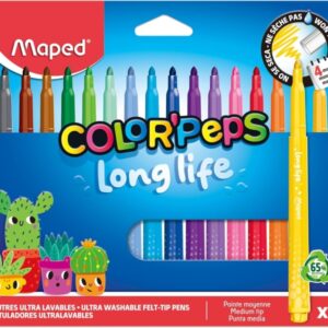 maped color`peps longlife pack de 18 rotuladores con punta media bloqueada 3.7mm tinta lavable colores surtidos