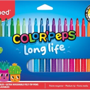 maped color`peps longlife pack de 24 rotuladores con punta media bloqueada 3.7mm tinta lavable colores surtidos
