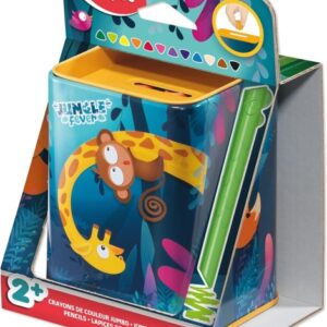 maped color`peps infinity jumbo jungle caja metalica con 12 lapices de colores de larga duracion la caja tiene funcion de hucha hecho totalmente de mina colores surtidos