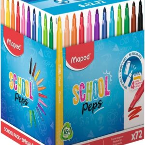 maped color`peps longlife school pack de 72 rotuladores con punta media bloqueada 3.7mm tinta lavable colores surtidos