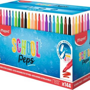 maped color`peps longlife school pack de 144 rotuladores con punta media bloqueada 3.7mm tinta lavable colores surtidos