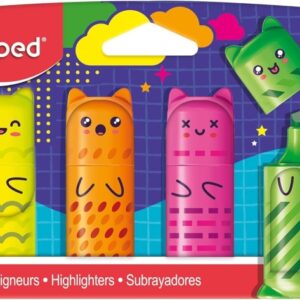 maped kawaii pack con 4 mini marcadores fluorescentes neon divertidos diseños kawaii trazo de 1 a 5mm ideal para subrayar y resaltar colores surtidos