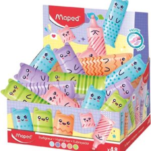 maped kawaii expositor con 48 mini marcadores fluorescentes pastel divertidos diseños kawaii trazo de 1 a 5mm ideal para subrayar y resaltar colores surtidos