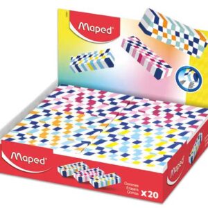 maped expositor de 20 gomas de borrar con 3 diseños damero forma rectangular sin ftalatos colores surtidos