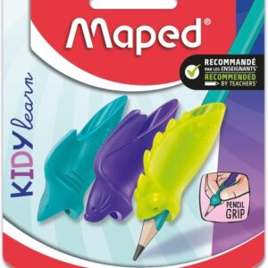 maped kidy lern pack de 3 guias de lapiz para dedos 3 modelos tiburon, camaleon y conejo apta para la mayoria de lapices para alumnos de 3 a 7 años
