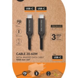 techonetech cable usb c macho a usb c macho 1m recubierto de nylon trenzado negro