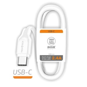 techonetech cable basik usb a macho a usb c macho 1m recubierto nylon trenzado blanco