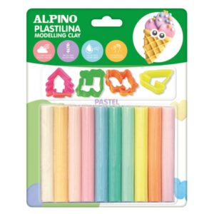 alpino pack con 10 barras de plastilina 17gr + 4 moldes muy flexible pueden mezclarse sin gluten colores pastel surtidos