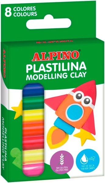 alpino pack con 8 barras de plastilina 12gr muy flexible pueden mezclarse sin gluten colores surtidos