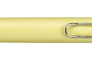 uni ball one p boligrafo retractil con punta fina 0.5mm agarre suave y comodo tinta color negro cuerpo de color amarillo banana