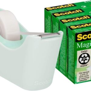 scotch c18 pack de dispensador de cinta adhesiva + 4 cintas adhesivas scotch magic para cintas de hasta 19mm x 33m color verde menta