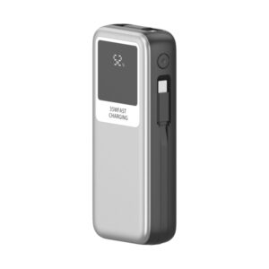 leotec powerbank 10.000 mah carga rapida 35w cable usb retractil color plata