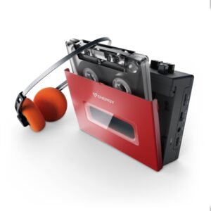 energy sistem portable cassette player reproductor de cintas cassette bluetooth auriculares retro incluidos microfono para grabacion de voz bateria 1200mah usb c color rojo