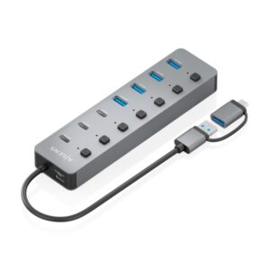aisens hub usb 3.1 gen1 usb a/usb c 4xusb a y 4xusb c botones de encendido/apagado en cada puerto 30cm color gris