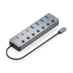 aisens hub usb c 3.2 gen2 10g 4xusb a 3xusb c 1xusb c pd3.0 100w botones de encendido/apagado en cada puerto 30cm color gris